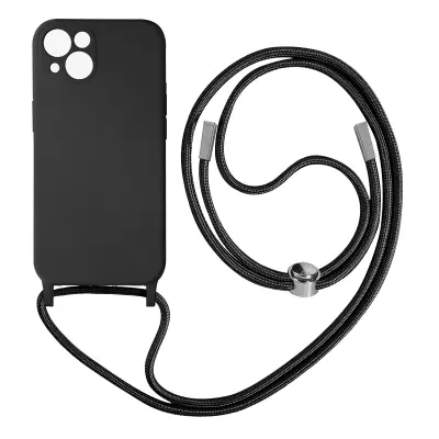 Maska s uzicom Apple iPhone 13 Polutvrda s trakom za vrat 80cm Crna