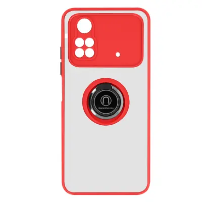 Maska za Xiaomi Poco M4 Pro dvo-materijalna metalni prsten stalak crvena