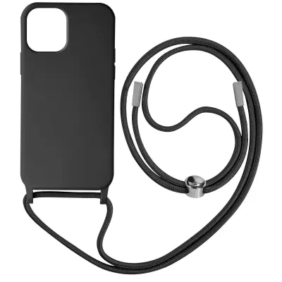 Maska s uzicom iPhone 12 i 12 Pro Polutvrda Traka za vrat 80cm Crna
