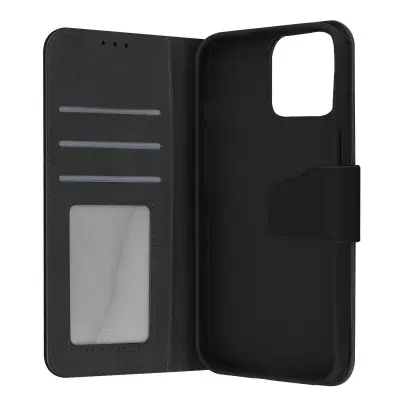 Futrola iPhone 13 Pro Max Premium koža držač kartica funkcija video stalka crna