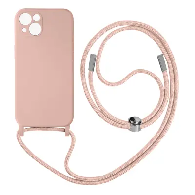Maska s uzicom Apple iPhone 13 Polutvrda s trakom za vrat 80cm Ružičasta