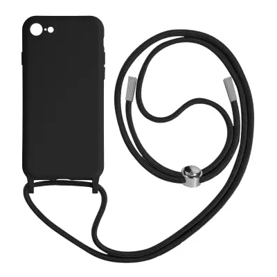 Maska s uzicom iPhone 7, 8, SE 2020 i 2022 Polutvrda Traka za vrat Crna