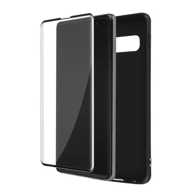Navlaka Samsung Galaxy S10 Plus Mekana Crna i Kaljeno Staklo 9H Obrub Crni