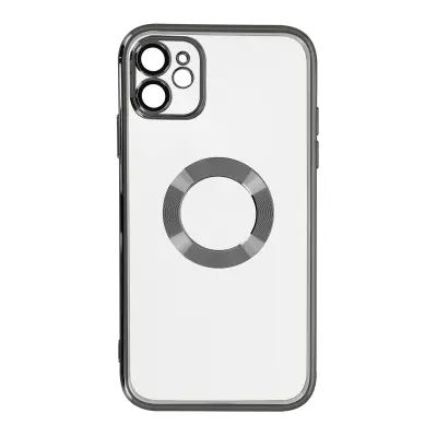 Maska iPhone 11 Silikon Pokrivena kamera Prozirna Kromirano crni rub