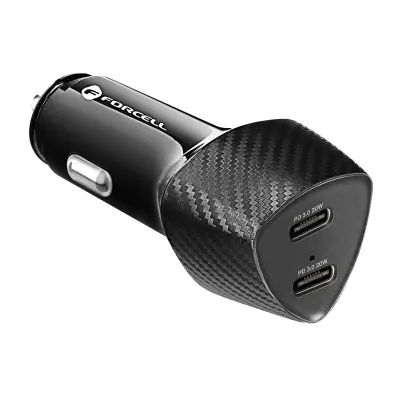 Auto punjač Dvostruki USB-C 40W Power Delivery Elegantni Forcell Crni Karbon