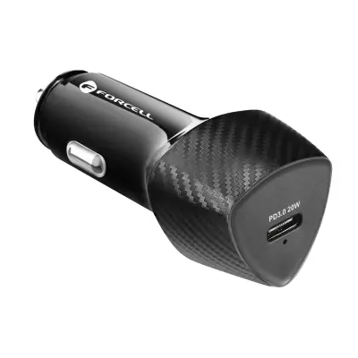 Auto punjač USB-C 20W Power Delivery Brzo punjenje Forcell Crni Karbon