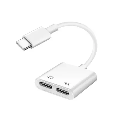 Adapter USB-C muški na Double USB-C ženski Audio i punjenje Bijeli