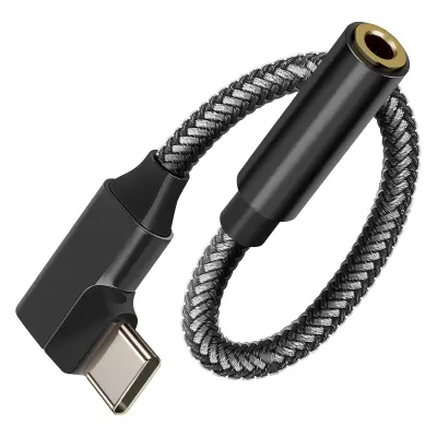 Audio adapter USB-C na Jack 3.5mm ženski Kutni dizajn Duljina 12cm Crni