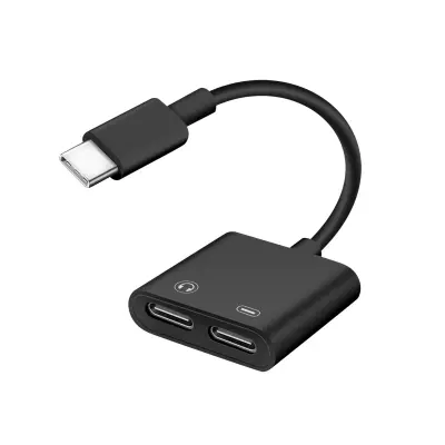 Adapter USB-C muški na Double USB-C ženski Audio i punjenje Crni