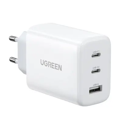 Brzi zidni punjač 2x USB-C USB 65W PD QC bijeli