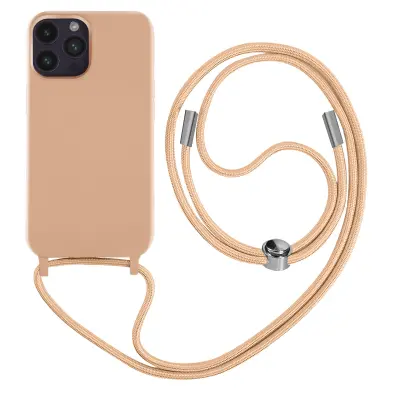 Maska s uzicom iPhone 14 Pro Max Polutvrda s trakom za vrat 80cm Ružičasta