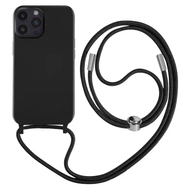 Maska s uzicom iPhone 14 Pro Polutvrda s trakom za vrat 80cm Crna