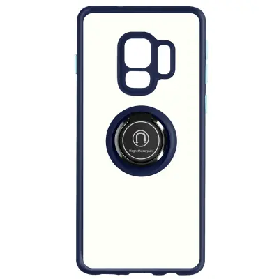 Maska za Samsung Galaxy S9 dvo-materijalna metalni prsten stalak plava