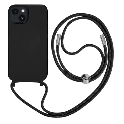 Maska s uzicom iPhone 14 Polutvrda s trakom za vrat 80cm Crna