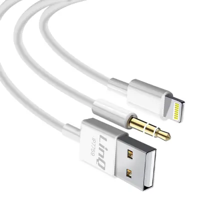 Kabel za iPhone 2 u 1 s punjenjem i audiom duljina 1,2m LinQ bijeli
