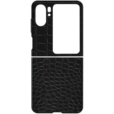 Kožna maska za Oppo Find N2 Flip Croco efekt Povišeni rubovi Crna