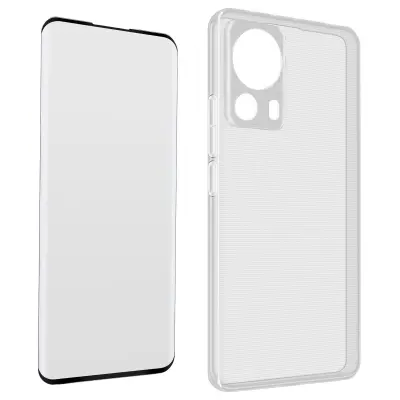 Maska za Xiaomi 13 Lite silikonski gel i kaljeno staklo 9H crni rub