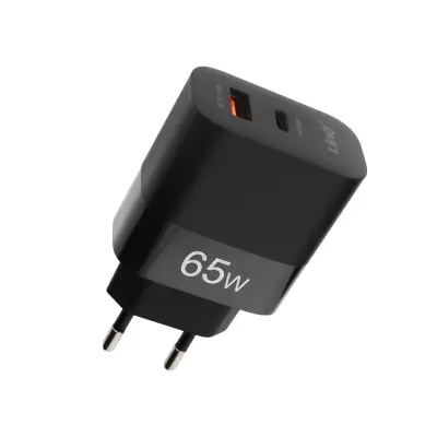 Zidni punjač 2 porta USB + USB-C Snaga 65W Kompaktan LinQ Crni