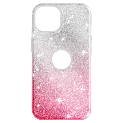 Maska za iPhone 14 šljokice glitter silikon polutvrda ružičasta i srebrna