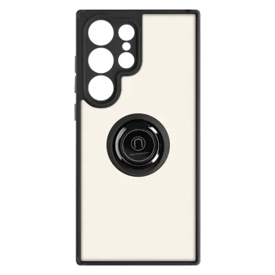 Maska za Samsung S23 Ultra dvo-materijalna metalni prsten stalak crna