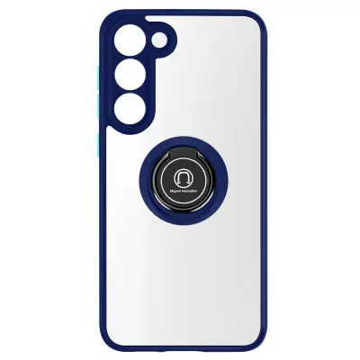 Maska za Samsung Galaxy S23 dvo-materijalna metalni prsten stalak plava