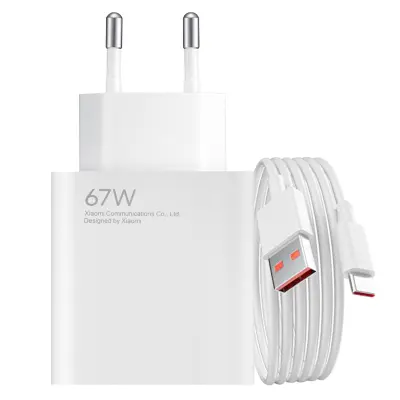Zidni punjač Original Xiaomi USB 67W s uključenim USB na USB-C kabelom Bijeli
