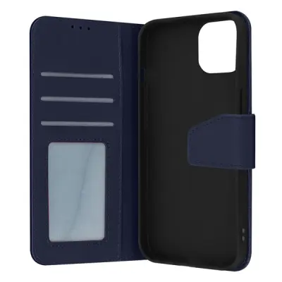 Maska za iPhone 14 Pro Max Premium koža, pretinac za kartice, video podrška, plava