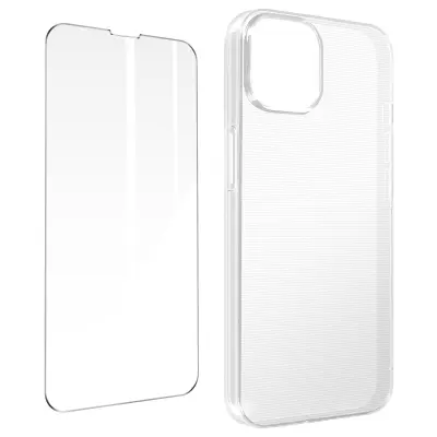 Maska za iPhone 14 Plus silikonski gel i kaljeno staklo 9H prozirna