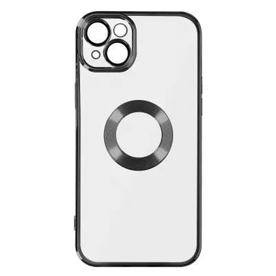 Maska za iPhone 14 Plus meka pokrivena kamera prozirna kromirano crni rub