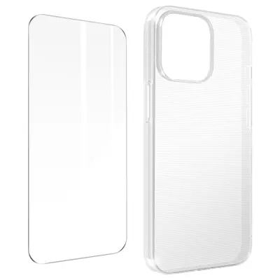 Maska za iPhone 14 Pro Max silikonski gel i kaljeno staklo 9H prozirna