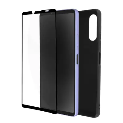 Maska za Xperia 10 IV meki silikon crna i kaljeno staklo 9H crni rub