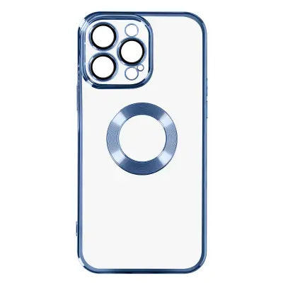 Maska iPhone 14 Pro silikon pokrivena kamera prozirna kromirano plavi rub