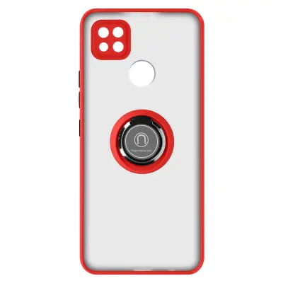 Maska za Xiaomi Redmi 10A dvo-materijalna metalni prsten stalak crvena