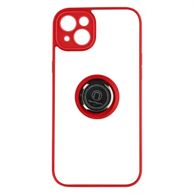 Maska za iPhone 14 Plus dvo-materijalna metalni prsten stalak crvena