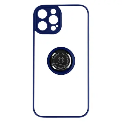 Maska za iPhone 14 Pro dvo-materijalna metalni prsten stalak plava