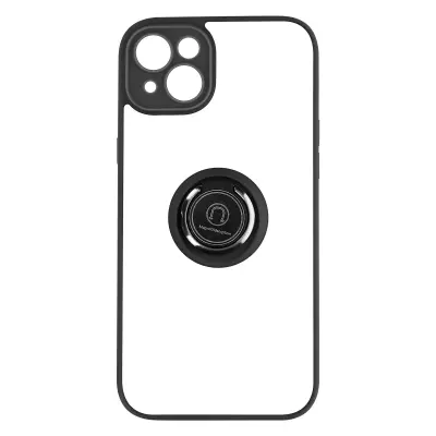 Maska za iPhone 14 dvo-materijalna metalni prsten stalak crna