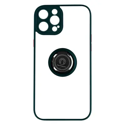 Maska za iPhone 14 Pro dvo-materijalna metalni prsten stalak zelena