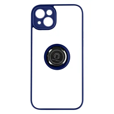 Maska za iPhone 14 Plus dvo-materijalna metalni prsten stalak plava