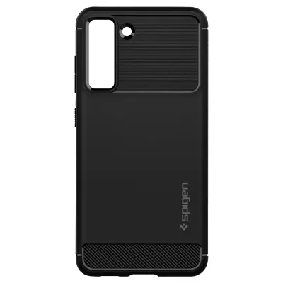 Samsung S21 FE silikonska maska, mat i karbonski završetak, ojačani kutovi, Spigen Rugged Armor - crna