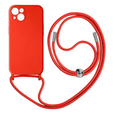 Maska s uzicom Apple iPhone 13 Polutvrda s trakom za vrat 80cm Crvena