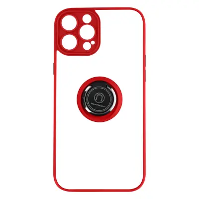 Maska za iPhone 14 Pro dvo-materijalna metalni prsten stalak crvena