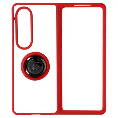 Maska za Galaxy Z Fold 4 dvo-materijalna metalni prsten stalak crvena