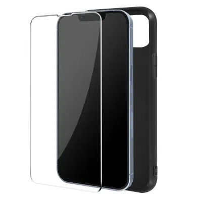 Maska iPhone 13 Pro Max Meka Crna i Kaljeno staklo 9H Prozirna