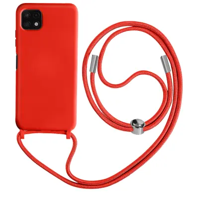 Maska s uzicom Samsung Galaxy A22 5G Polutvrda Traka za vrat 80cm Crvena