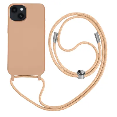 Maska s uzicom iPhone 14 Plus Polutvrda s trakom za vrat 80cm Ružičasta