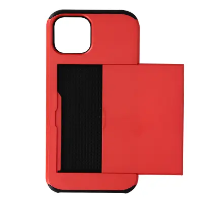 Maska iPhone 13 Pro s kliznim pretincem za karticu Antišok Defender Crvena