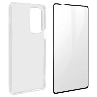 Maska Motorola Edge 20 Pro meka i kaljeno staklo 9H - prozirna / crna