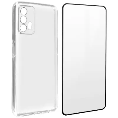 Maska Realme GT meki silikon + kaljeno staklo 9H prozirna crna