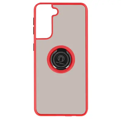 Navlaka Samsung Galaxy S21 Bi-materijal Metalni Prsten Funkcija Postolja crvena