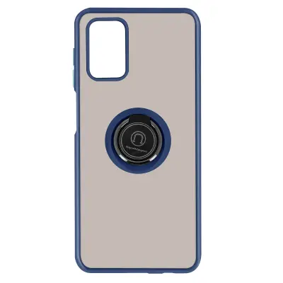 Maska Samsung A02s dvo-materijalna metalni prsten funkcija stalka plava